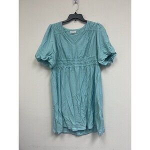 Calvin Klein Smocked-Waist Gauze Dress Seaspray Blue Size 14